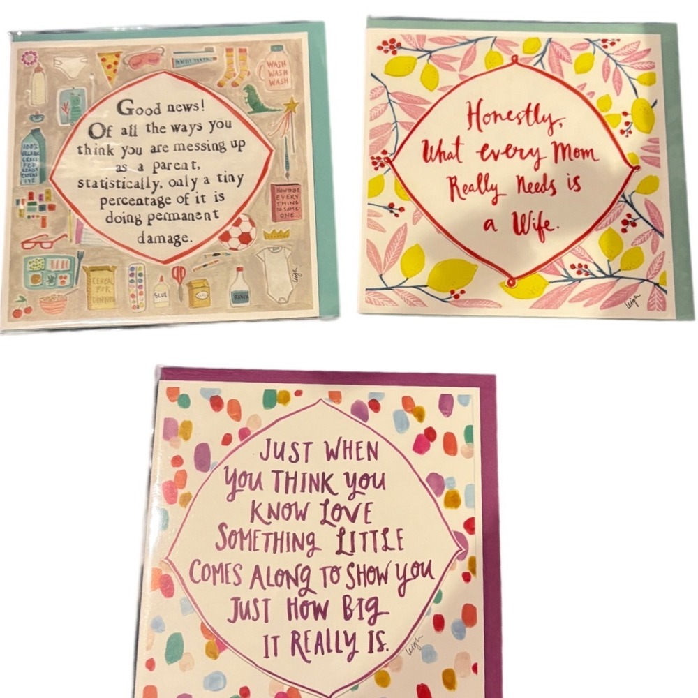 Mom Parenting Love New Curly Girl Design Leigh Standley Greeting Cards Set of‎ 3